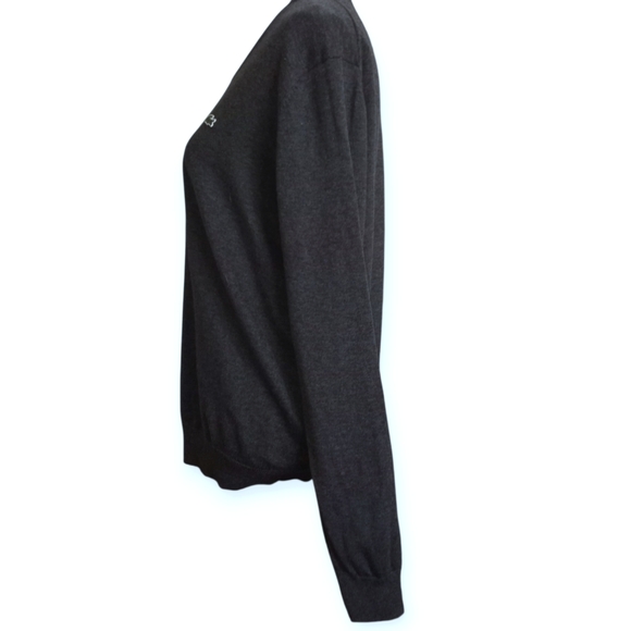 Lacoste Men's Gray V-Neck Sweater Classic Knit SZ.L-5 EUC - Picture 5 of 9